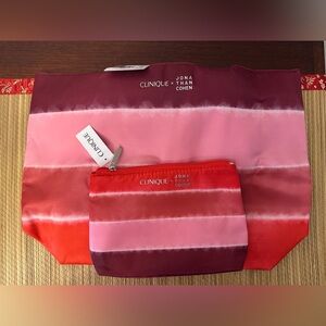 Clinique x Jonathan Cohen Red and Pink Cosmetic Bag Duo (tote+makeup pouch) NWT